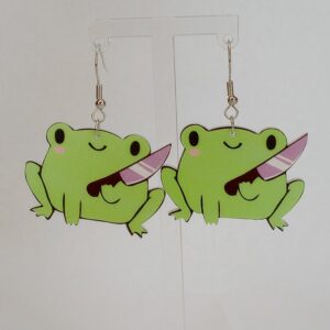 Knife Frog Earrings - Big Frog & Small Knife
