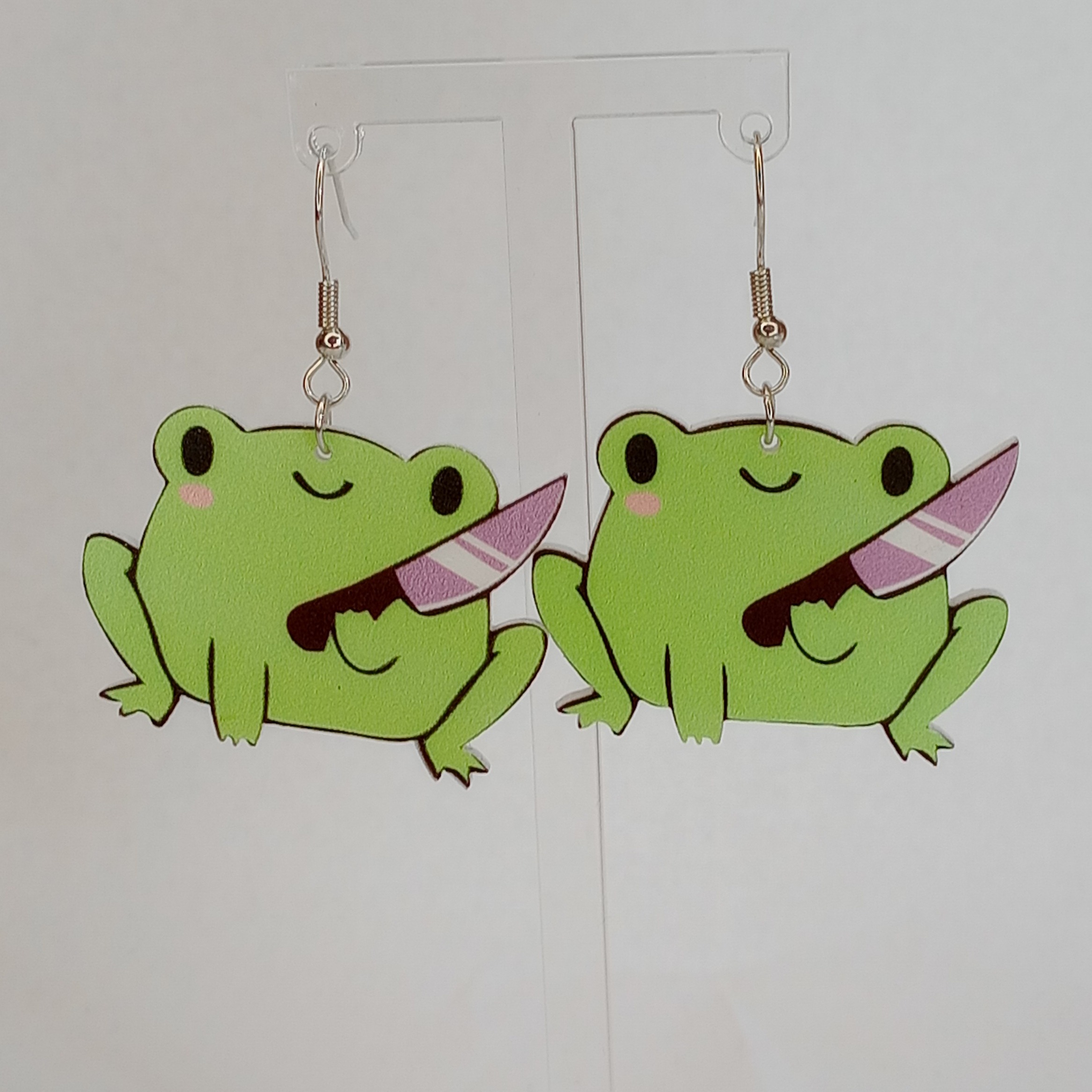 Knife Frog Earrings - Big Frog & Small Knife