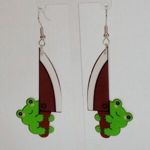 Knife Frog Earrings - Big Knife & Small Frog