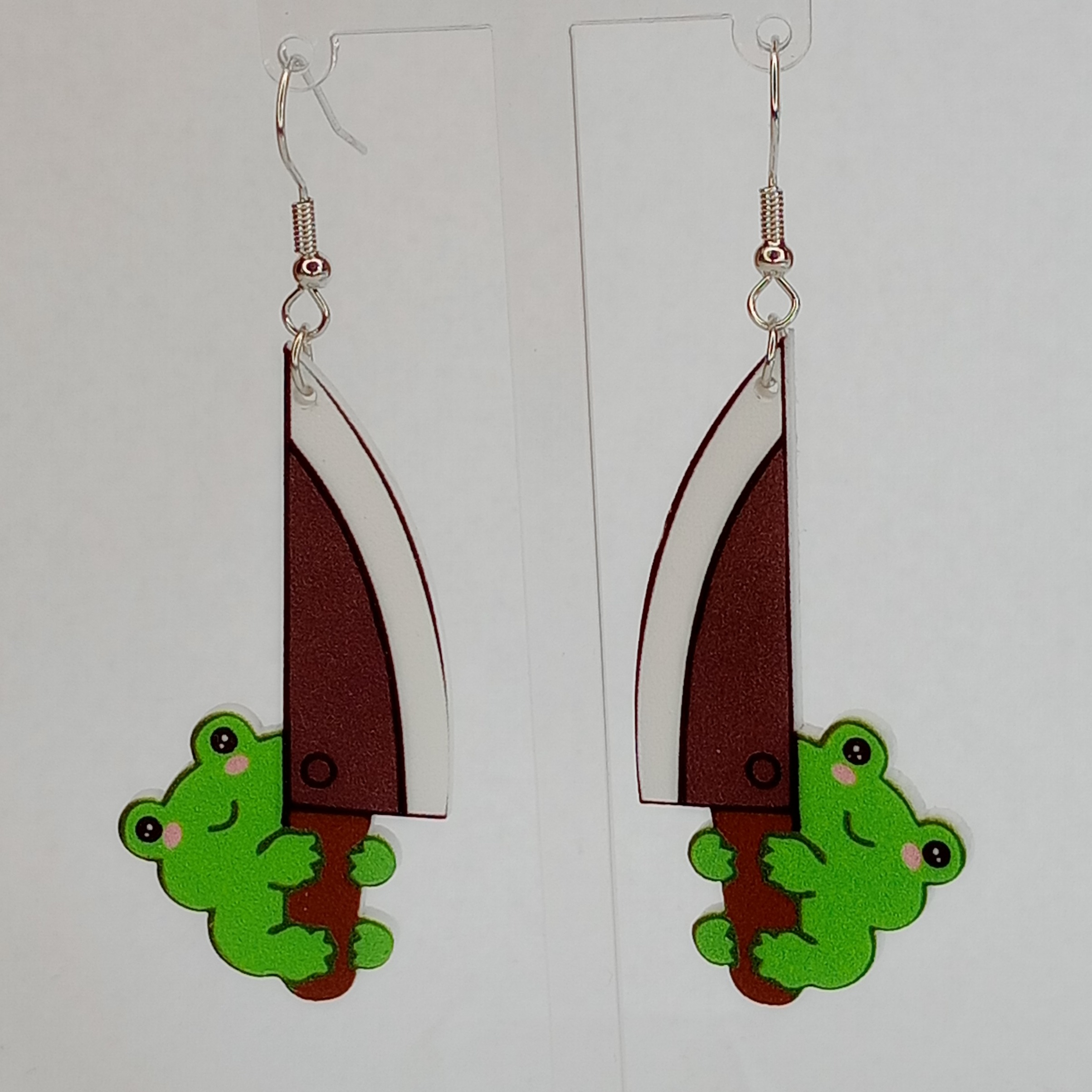 Knife Frog Earrings - Big Knife & Small Frog