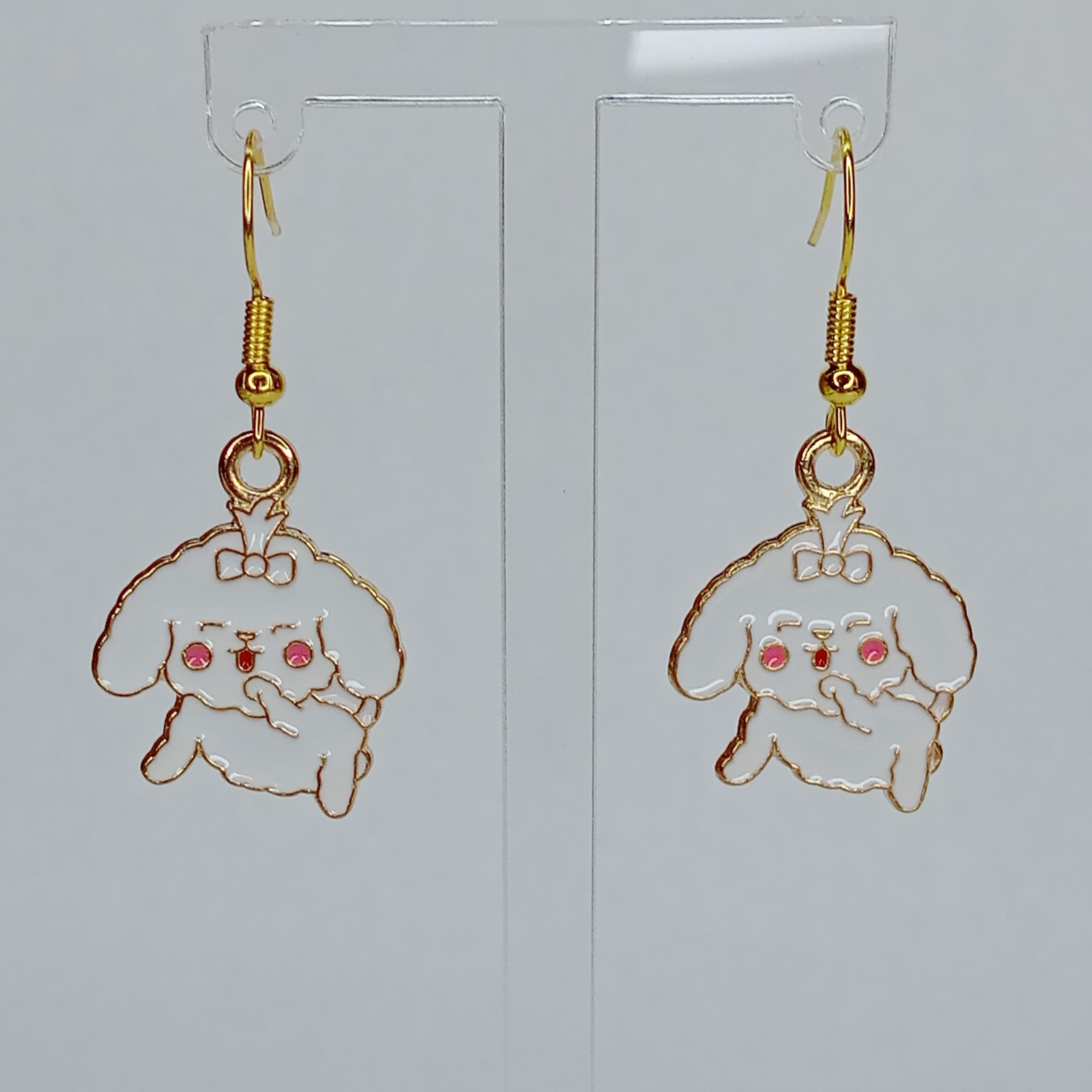 Fluffy White Laughing Dog Earrings