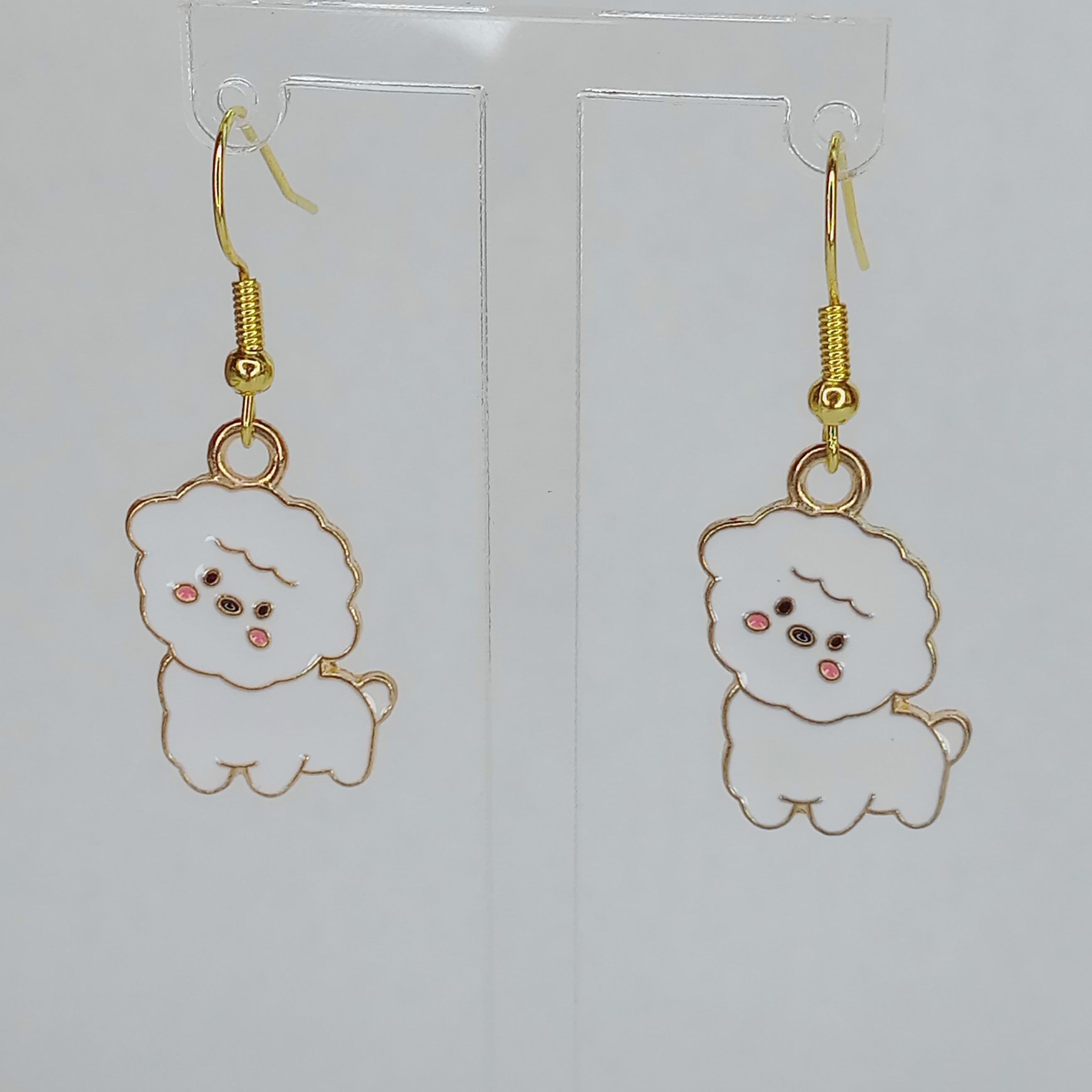 Fluffy White Dog Earrings
